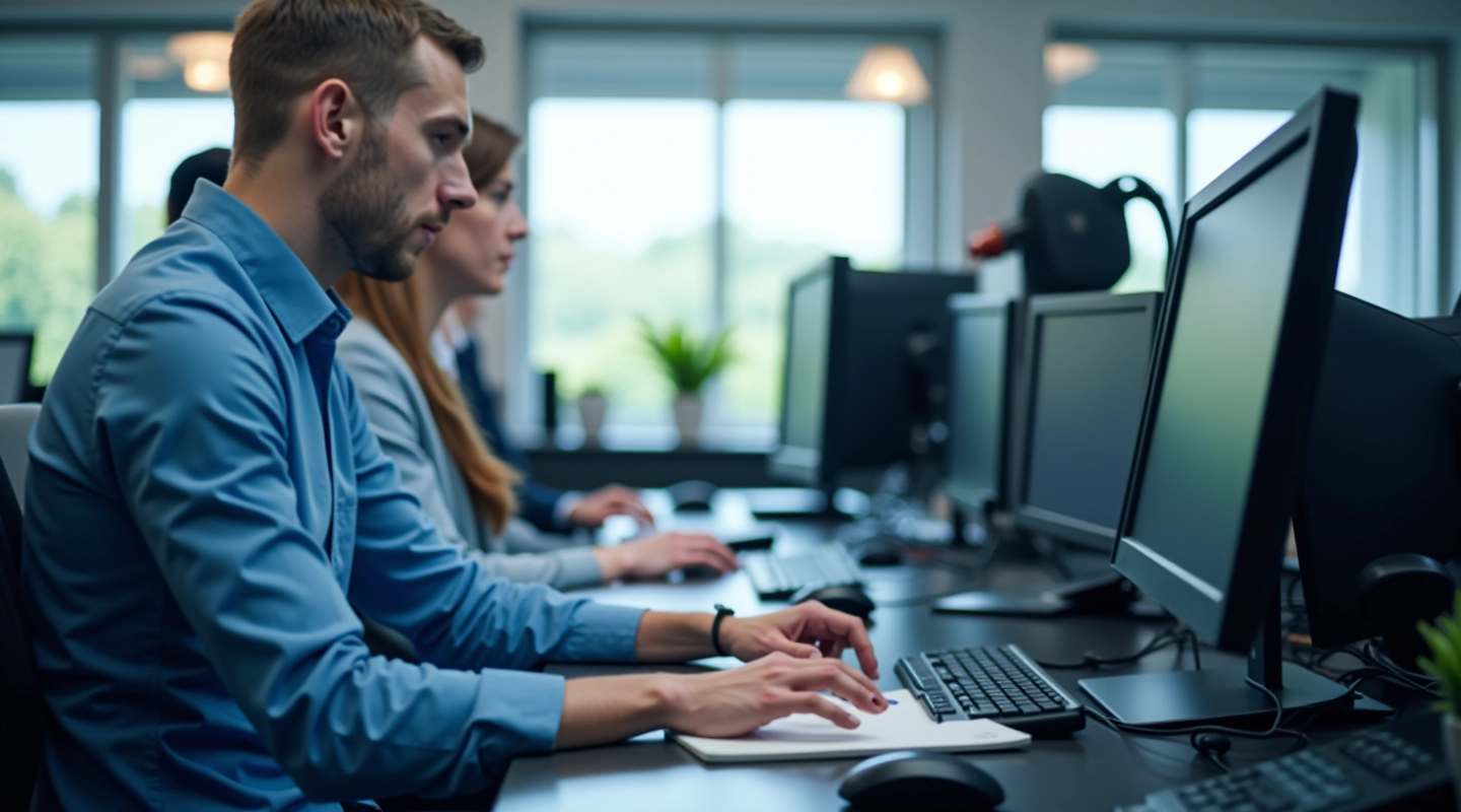 Modern IT support center with technology infrastructure and professional workspace