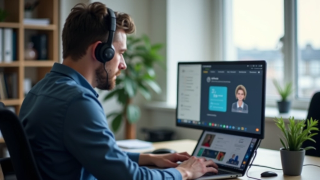 Remote IT technician on video call troubleshooting with client, screen sharing visible on laptop