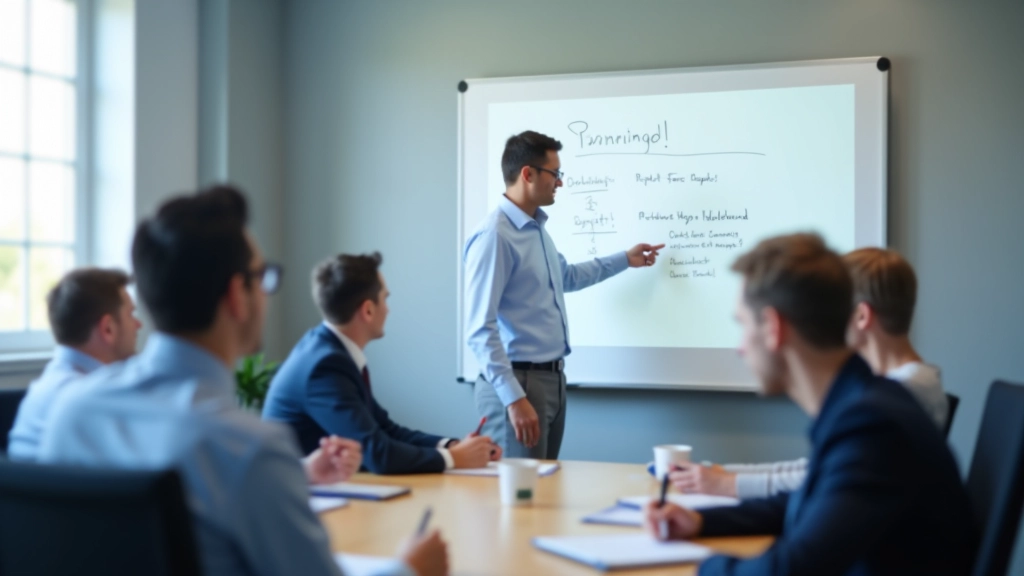 Support team training session with technician explaining helpdesk procedures to new employees
